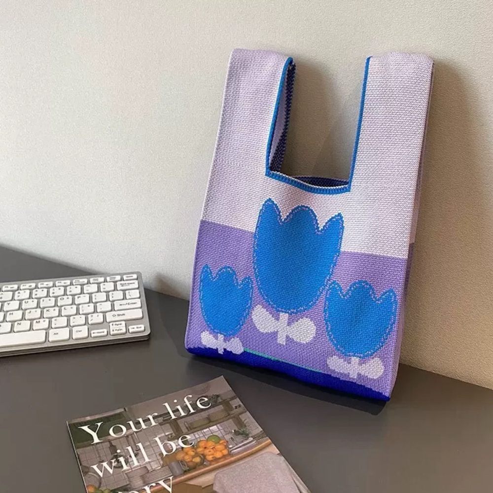 NWT Blue Flower Compact Stylish Essentials Handheld Bag/Purple